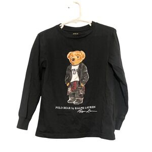 Kids Polo Ralph Lauren Black Long Sleeve Graphic Tee Shirt Polo Bear‎ Size 4T